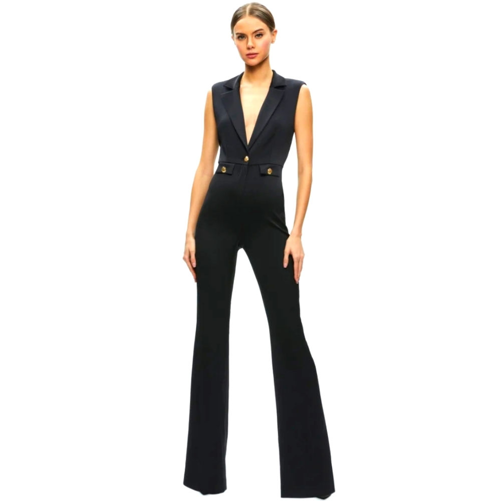 Alice and Olivia Shoshanna Sleeveless Tuxedo Jumpsuit